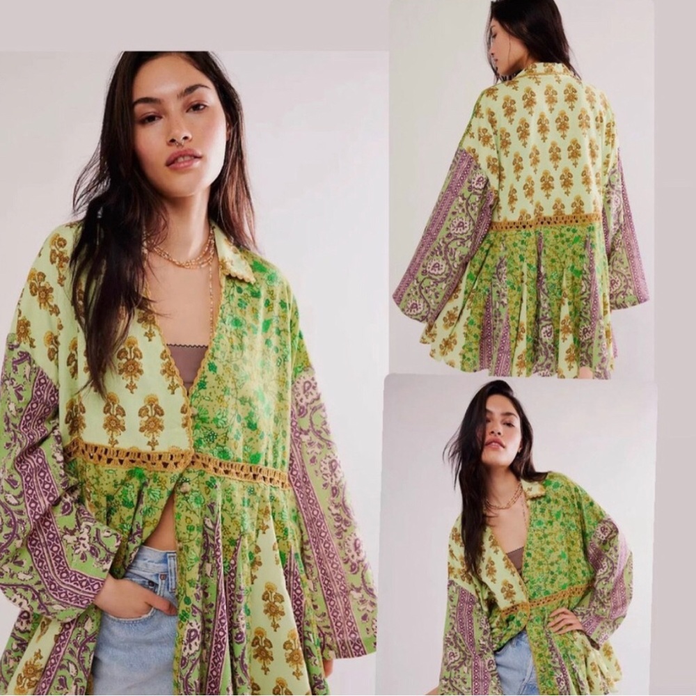 Free People Hazy Baby Tunic Dress Size XS Patchwork Print Oversized